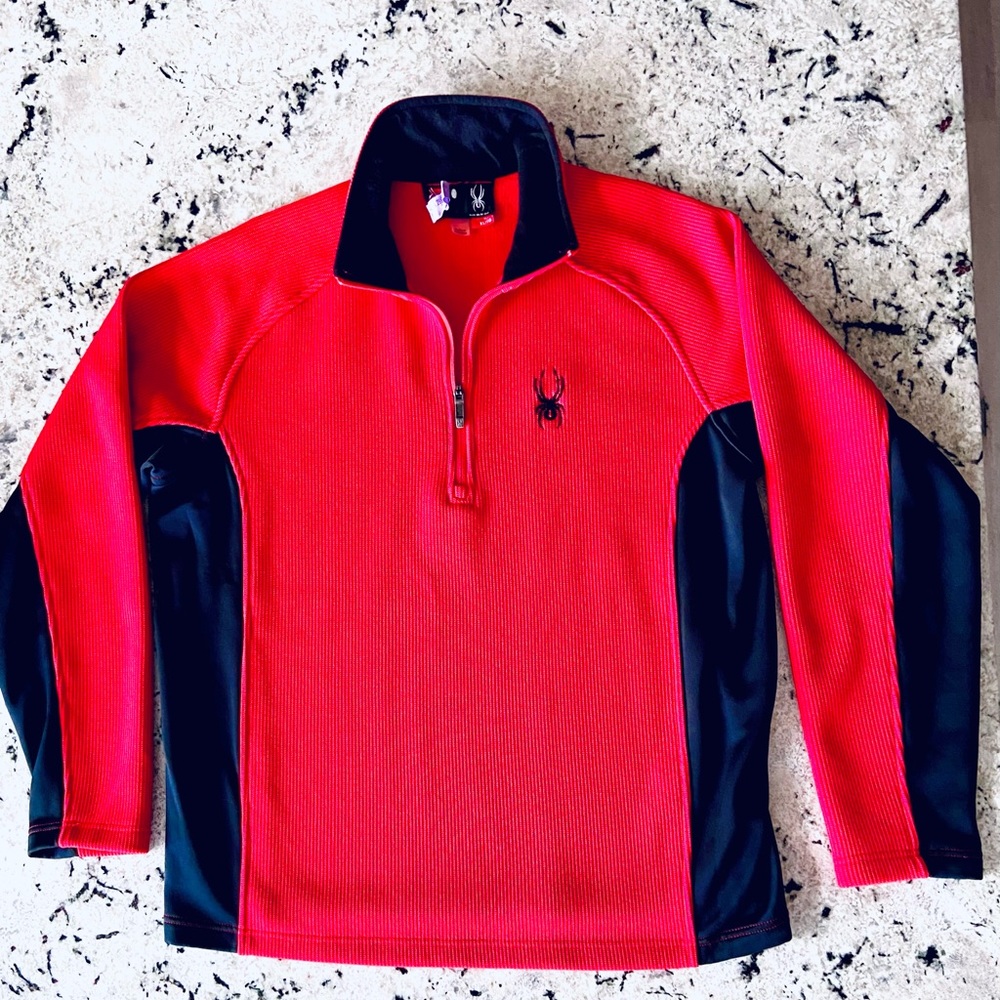 SPYDER COLOR BLOCK CORE SWEATER NEVER WORN! Red ribbed & blK SOFT, WARM & SHARP